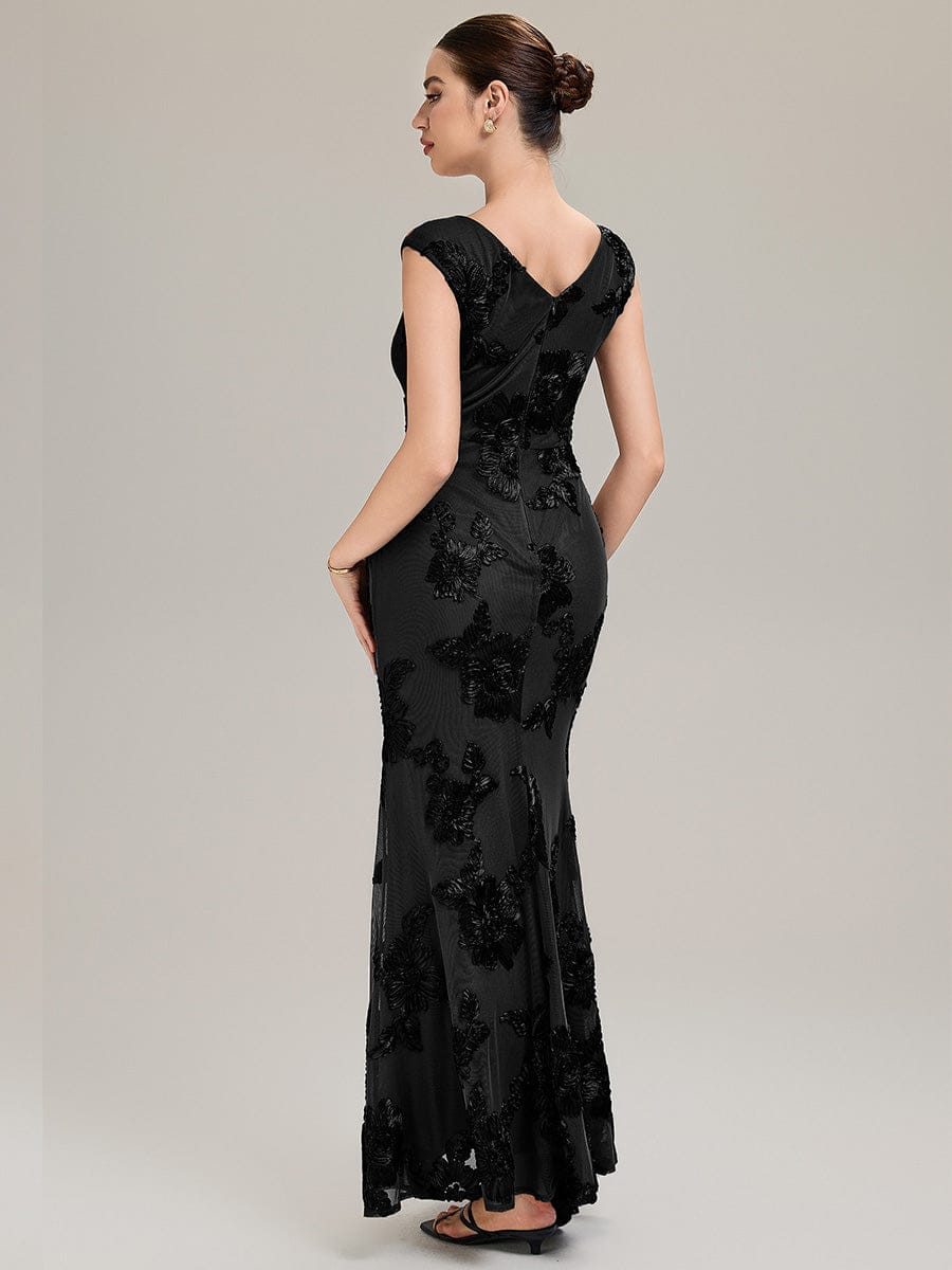 Jacquard bodycon Mermaid Evening Dress #color_Black