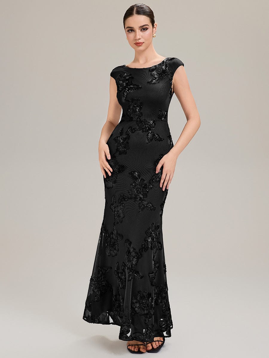 Jacquard bodycon Mermaid Evening Dress #color_Black