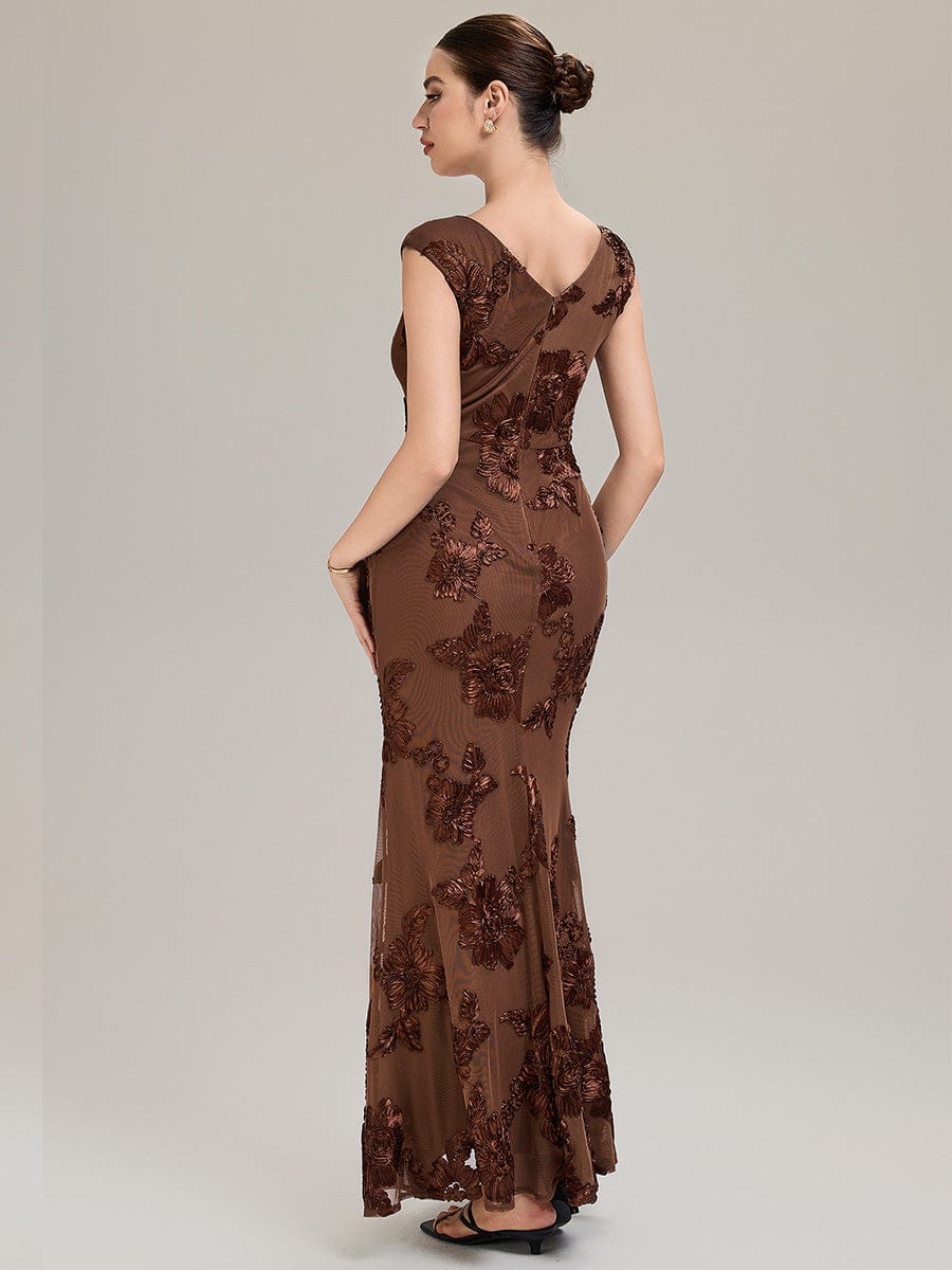 Jacquard bodycon Mermaid Evening Dress #color_Brown