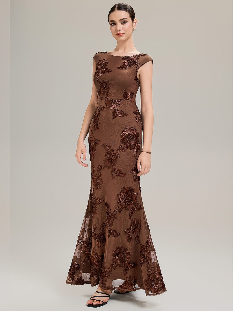 Jacquard bodycon Mermaid Evening Dress #color_Brown