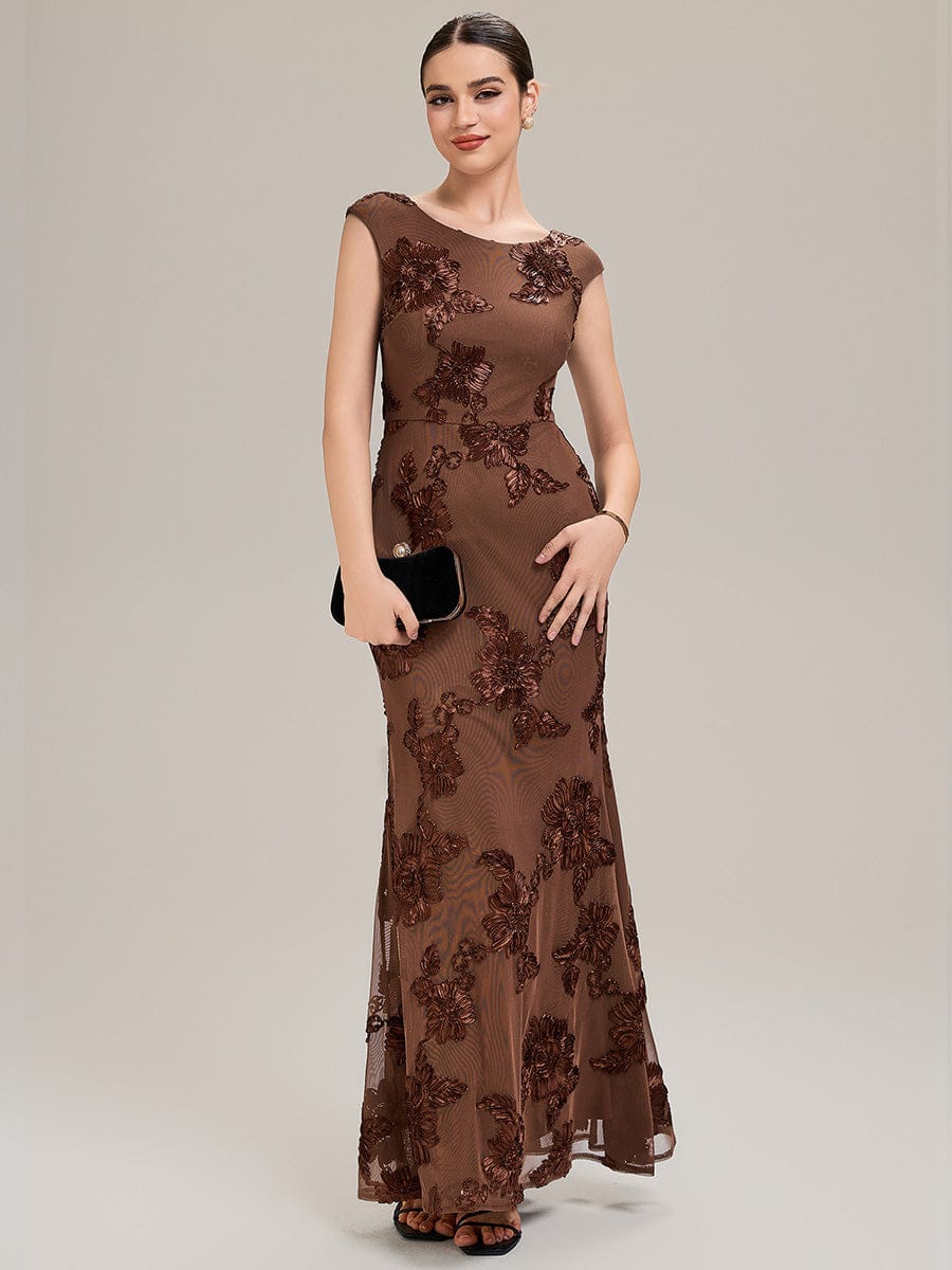Jacquard bodycon Mermaid Evening Dress #color_Brown