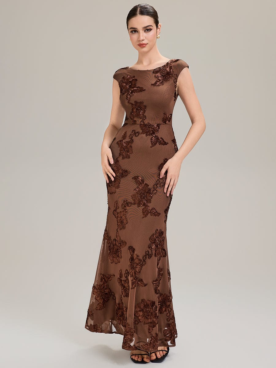 Jacquard bodycon Mermaid Evening Dress #color_Brown