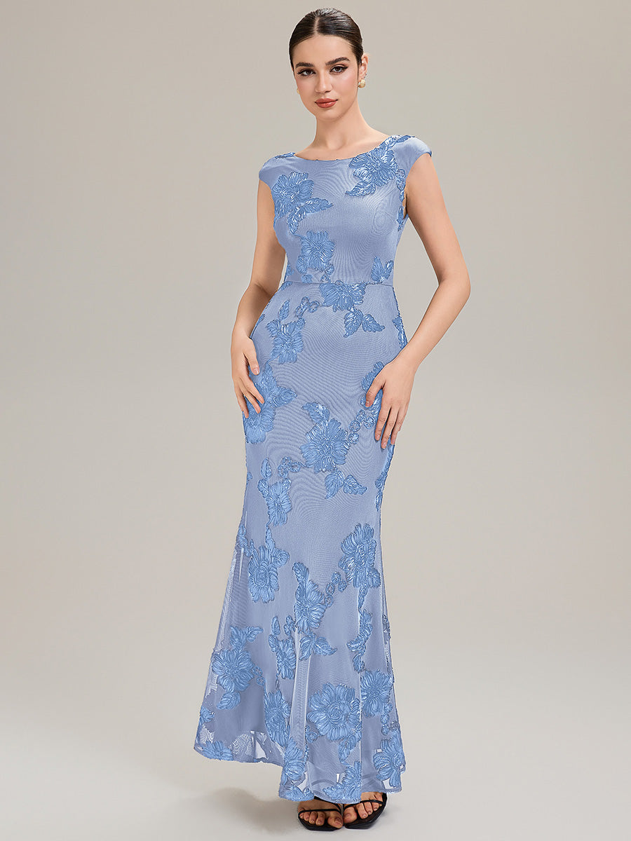 Jacquard bodycon Mermaid Evening Dress #color_Ice Blue