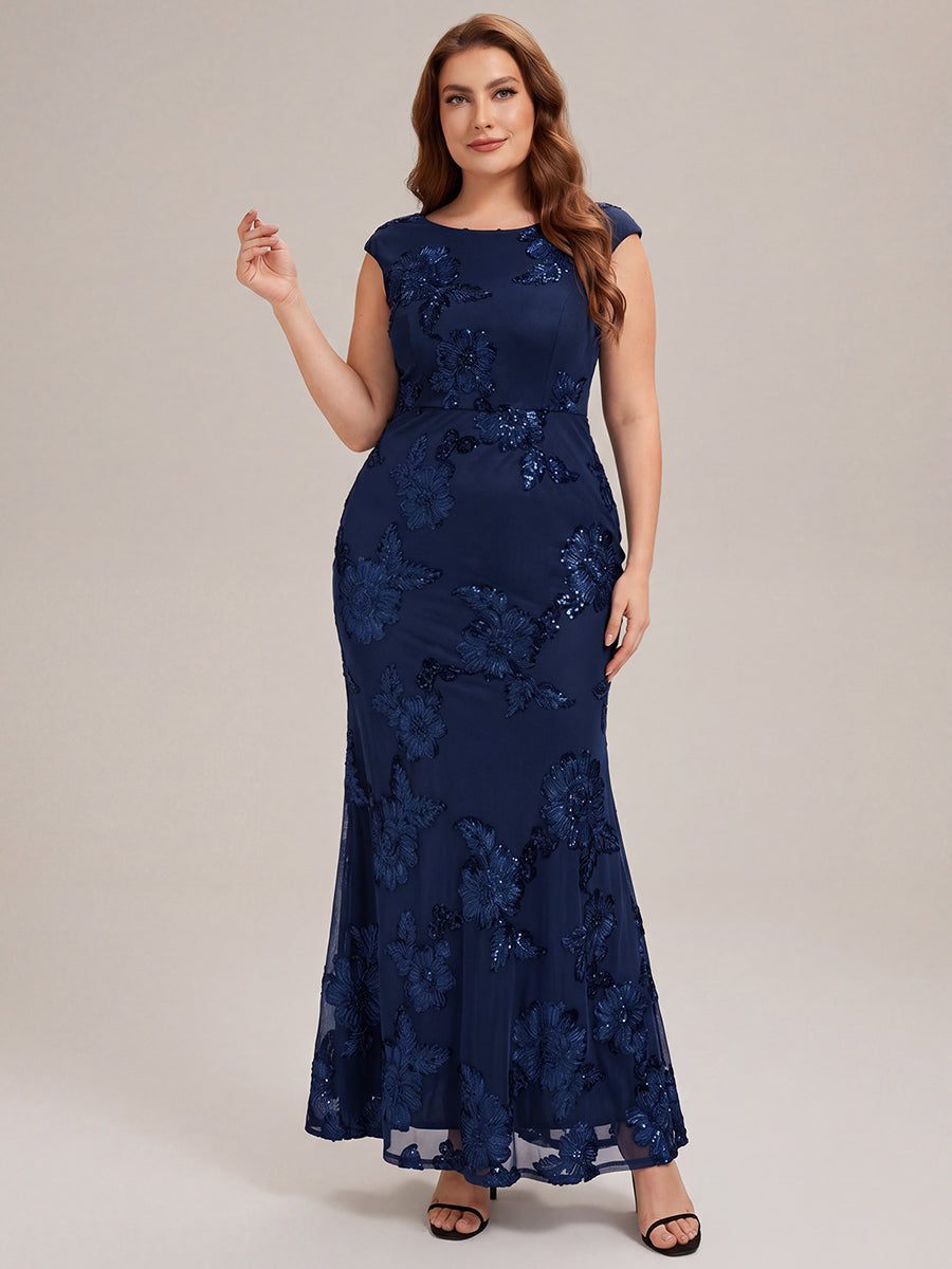 Jacquard bodycon Mermaid Evening Dress #color_Navy Blue