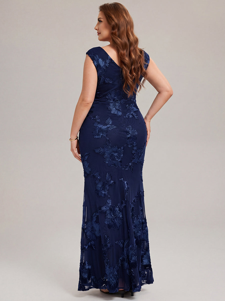Jacquard bodycon Mermaid Evening Dress #color_Navy Blue