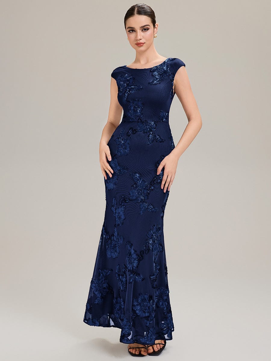 Jacquard bodycon Mermaid Evening Dress #color_Navy Blue