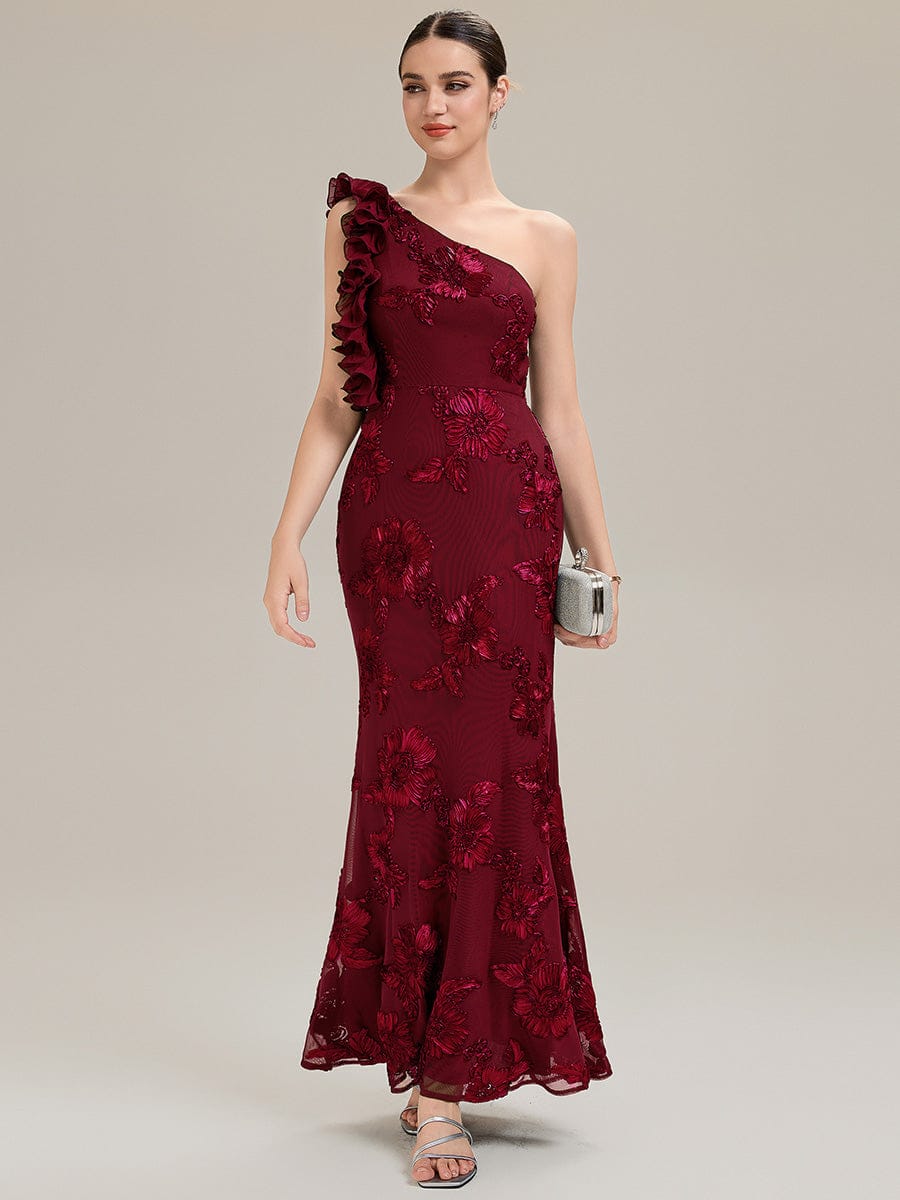 Jacquard Knit Sleeveless Evening Dress #color_Burgundy