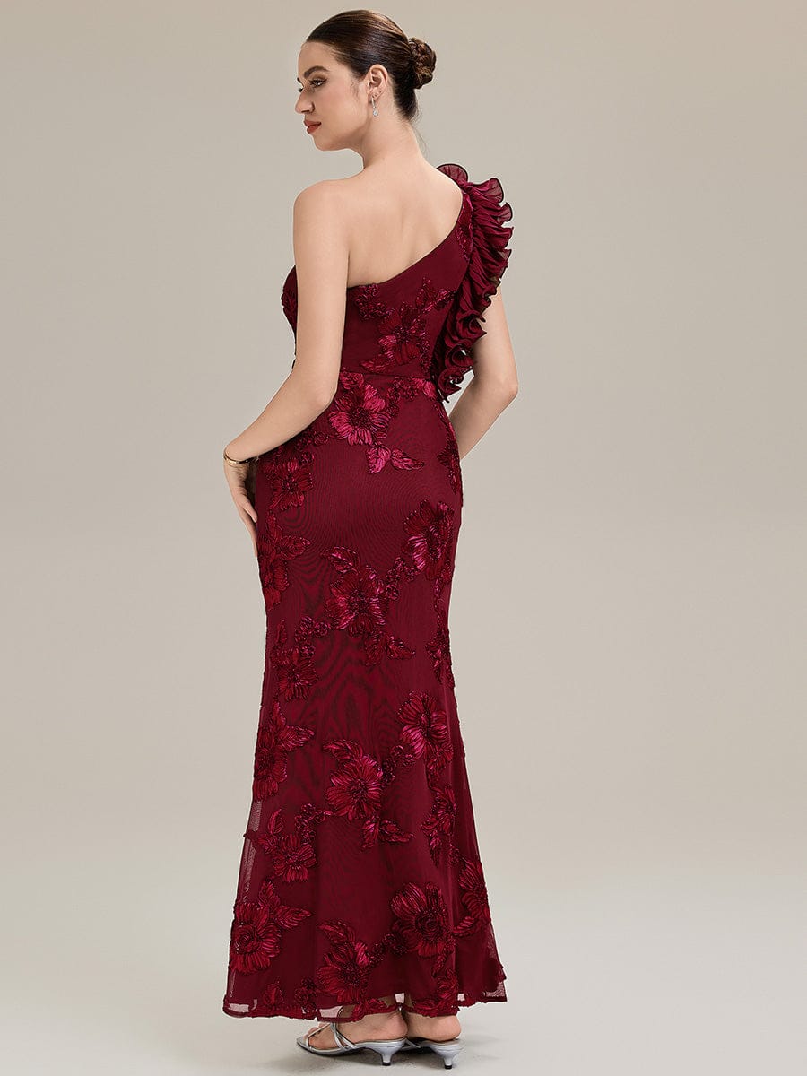 Jacquard Knit Sleeveless Evening Dress #color_Burgundy
