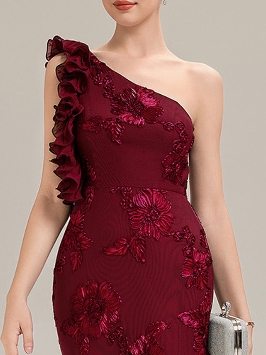Jacquard Knit Sleeveless Evening Dress #color_Burgundy