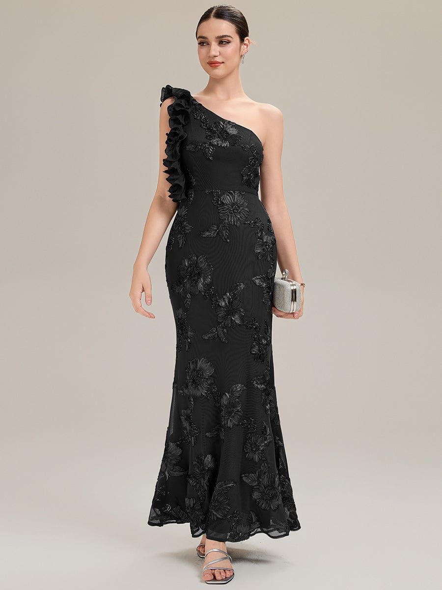 Jacquard Knit Sleeveless Evening Dress #color_Black