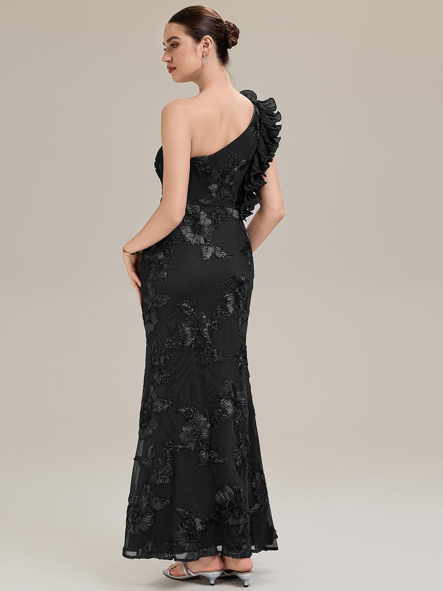 Jacquard Knit Sleeveless Evening Dress #color_Black