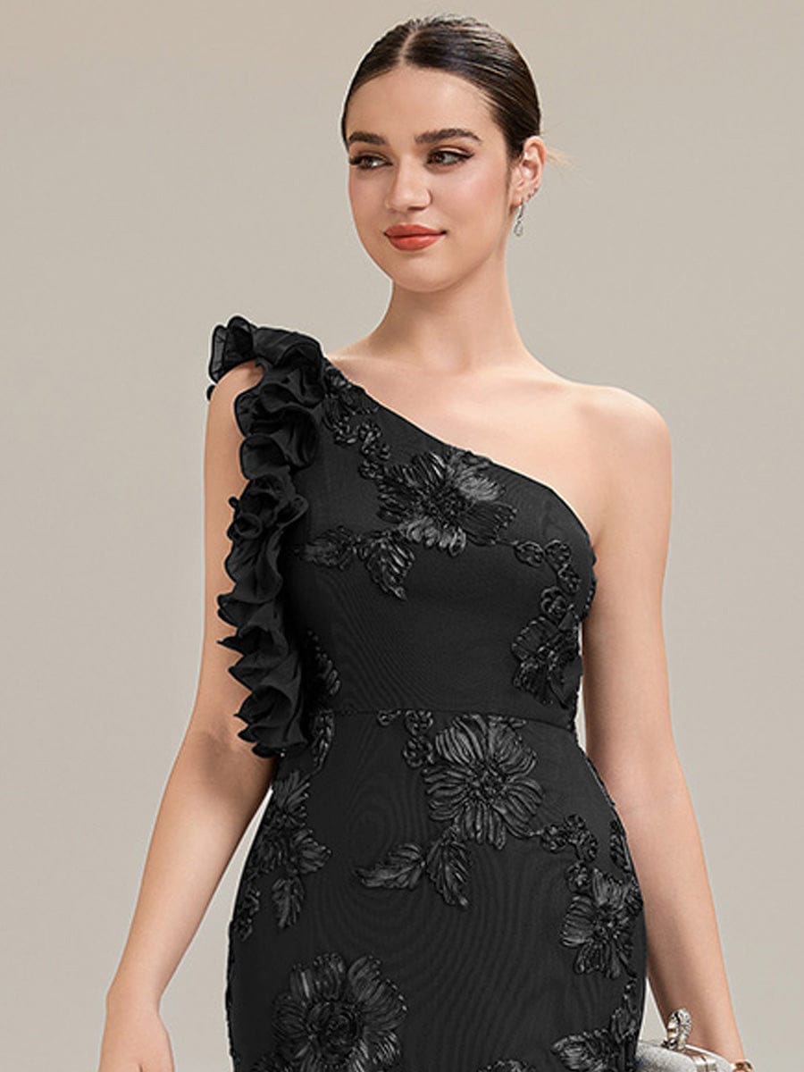 Jacquard Knit Sleeveless Evening Dress #color_Black