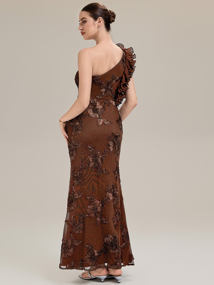 Jacquard Knit Sleeveless Evening Dress #color_Brown