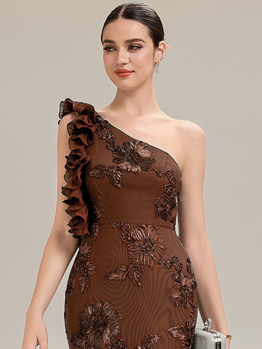 Jacquard Knit Sleeveless Evening Dress #color_Brown