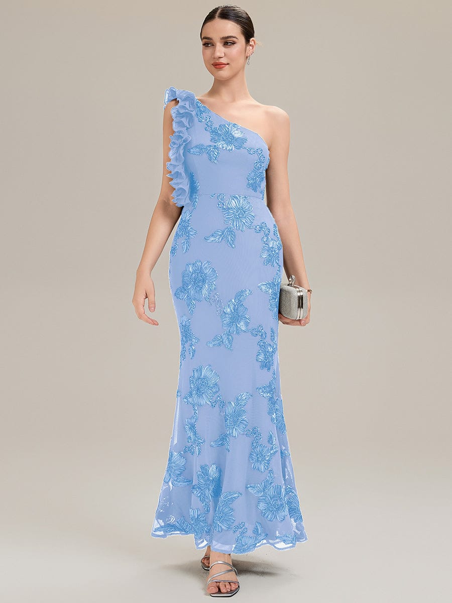 Jacquard Knit Sleeveless Evening Dress #color_Ice Blue
