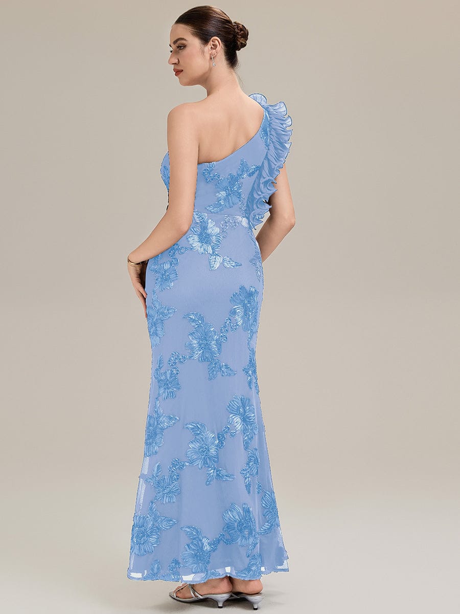 Jacquard Knit Sleeveless Evening Dress #color_Ice Blue