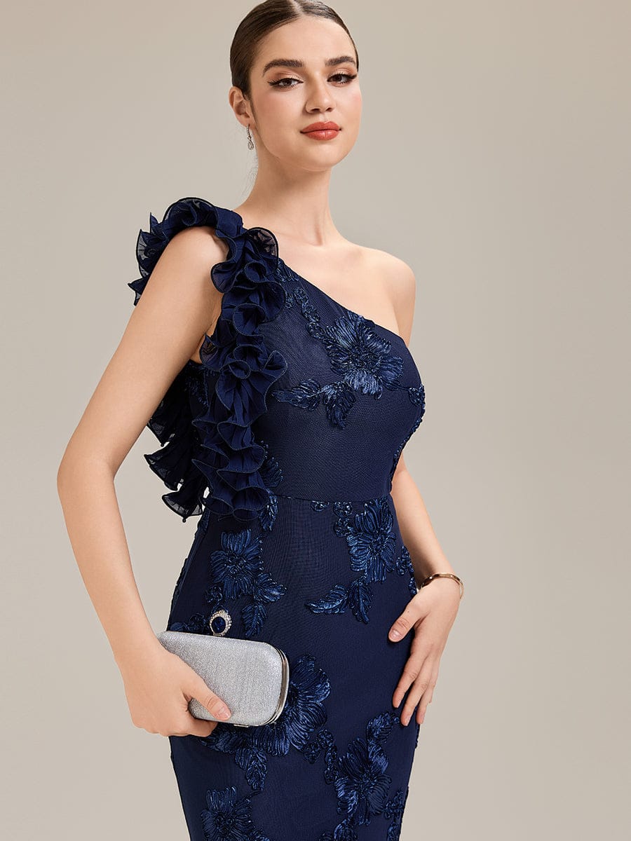 Jacquard Knit Sleeveless Evening Dress #color_Navy Blue