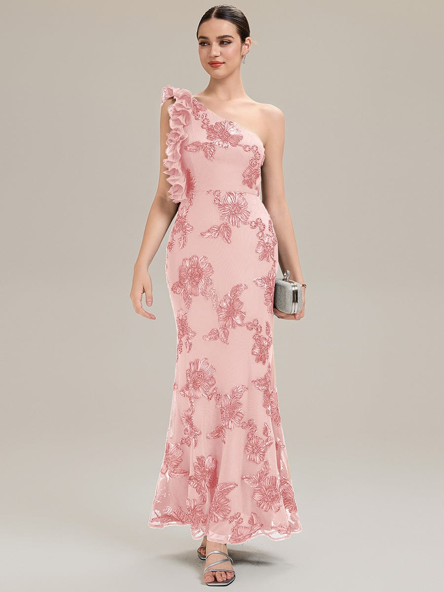 Jacquard Knit Sleeveless Evening Dress #color_Pink