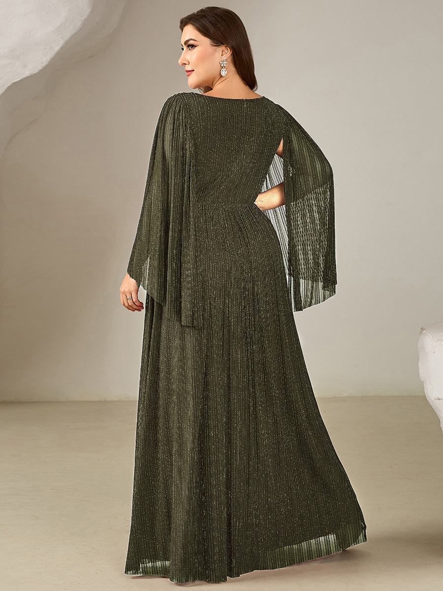Plus Size Glittery Empire Waist Batwing Sleeve Mother of the Bride Dress #color_Olive Green
