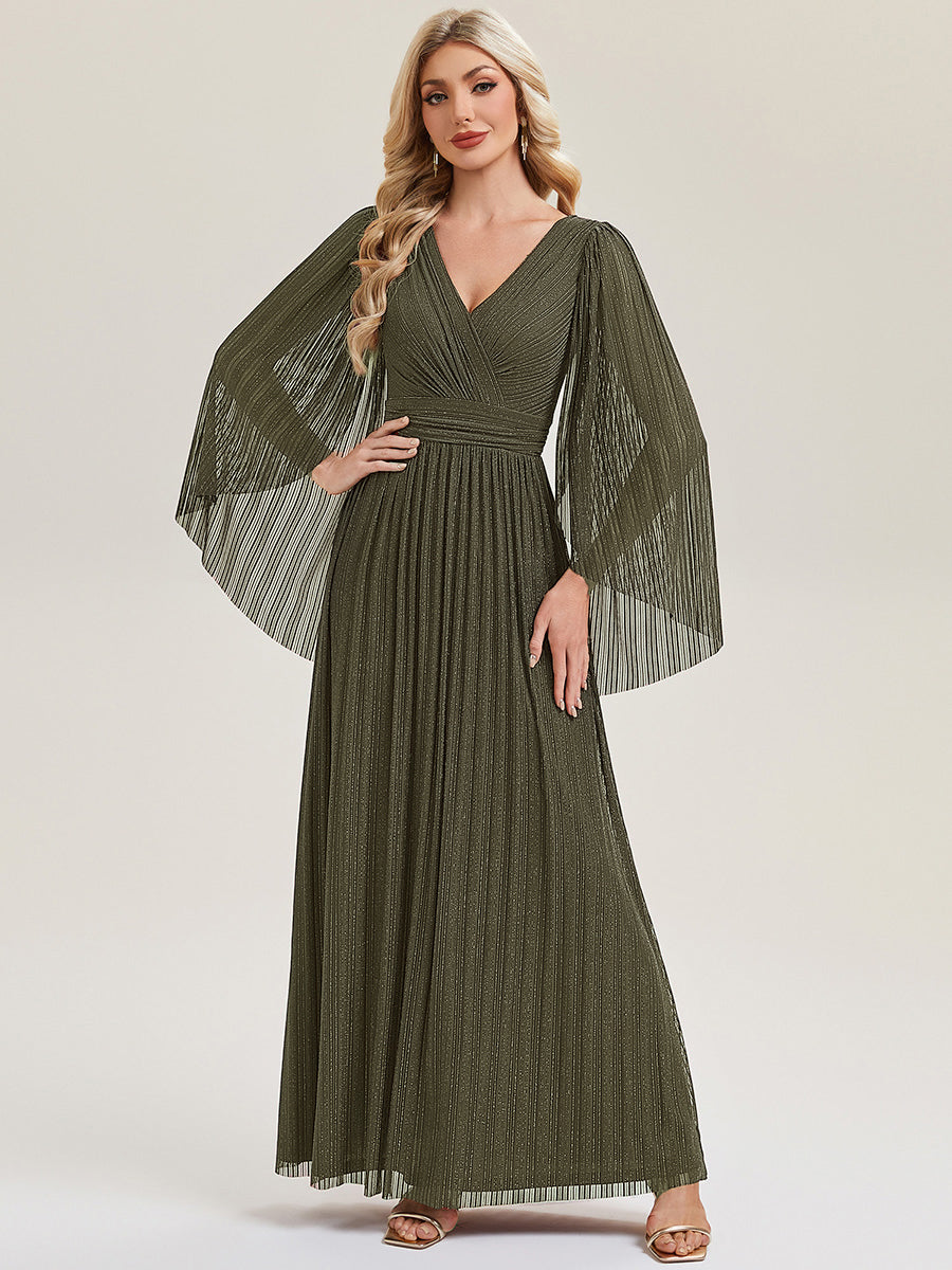 Glittery Empire Waist Batwing Sleeve Mother of the Bride Dress #color_Olive Green