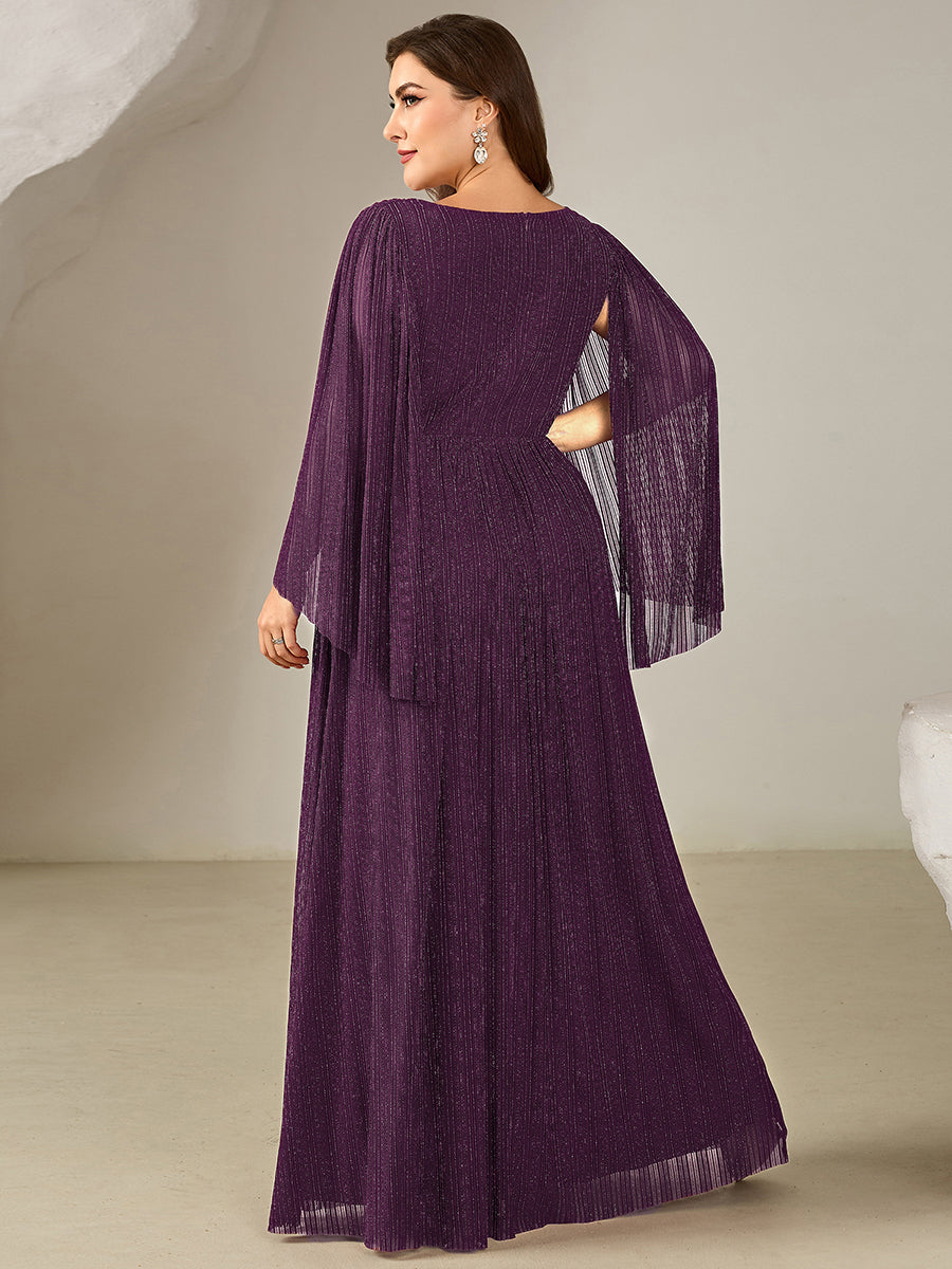 Plus Size Glittery Empire Waist Batwing Sleeve Mother of the Bride Dress #color_Purple Wisteria