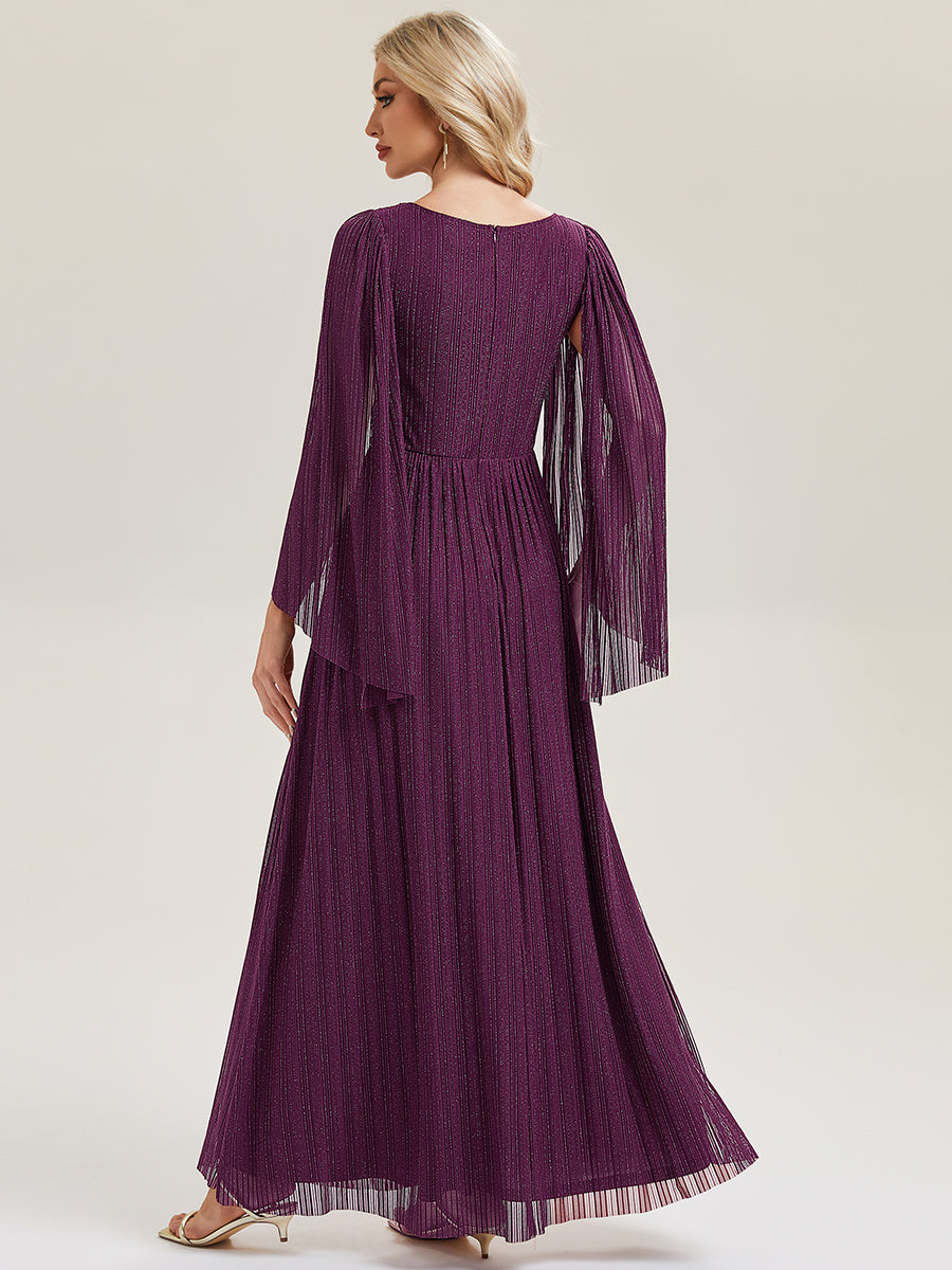 Glittery Empire Waist Batwing Sleeve Mother of the Bride Dress #color_Purple Wisteria