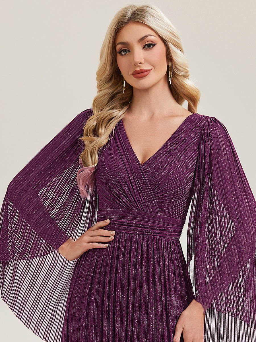 Glittery Empire Waist Batwing Sleeve Mother of the Bride Dress #color_Purple Wisteria