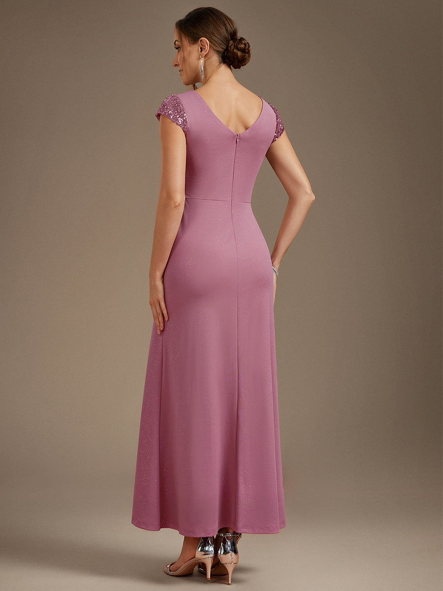 Knotted Knit Cap Sleeve Maxi Glitter Evening Dress #color_Purple Orchid