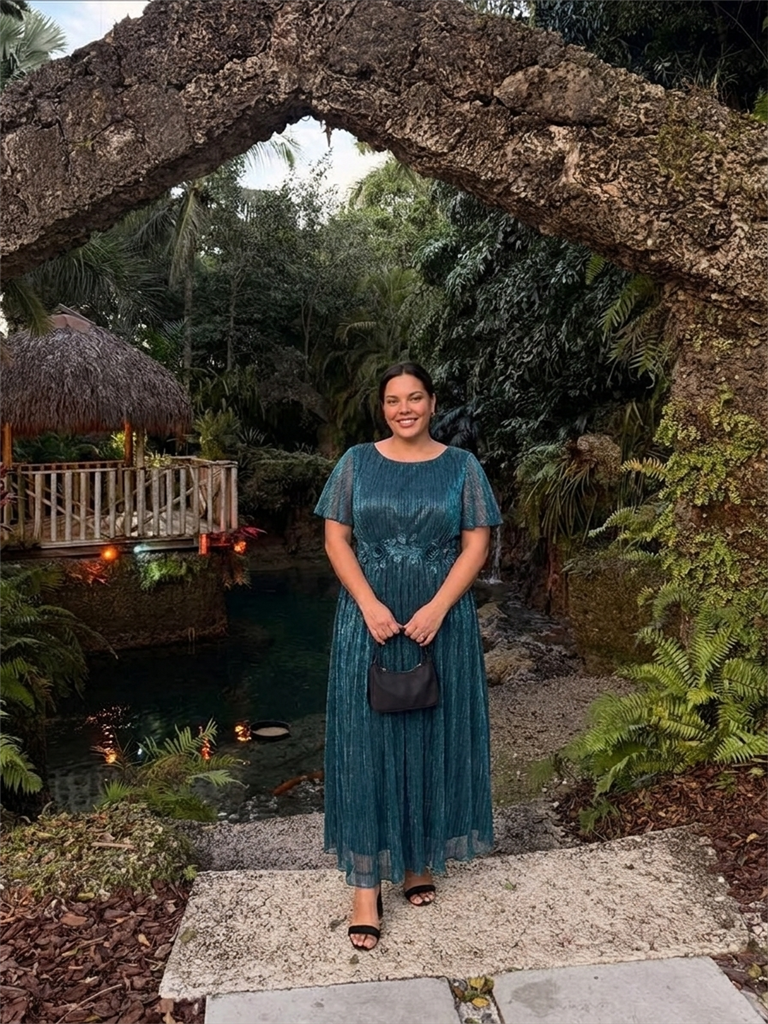 Plus Size Lurex Tulle Shimmer Short Sleeve Evening Dress #color_Teal Blue