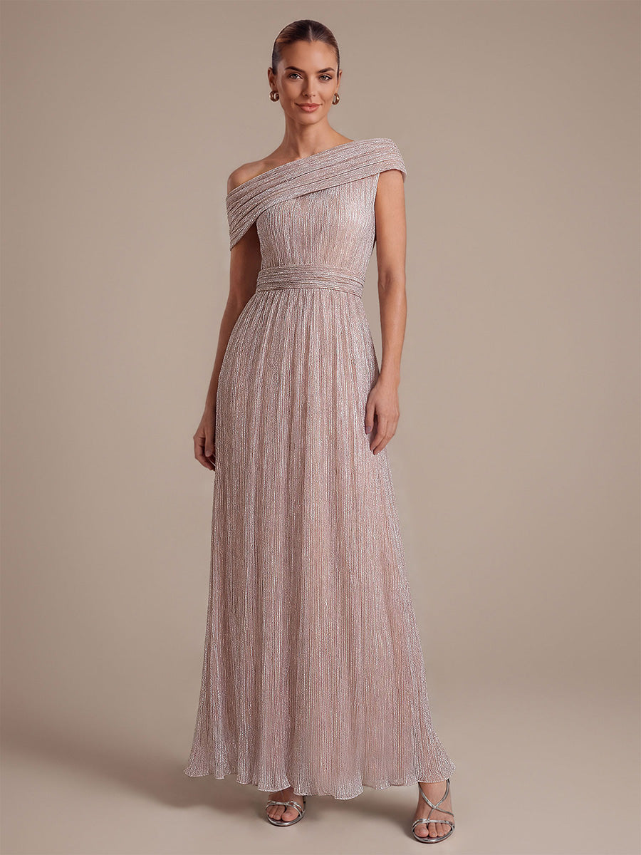 Pleating Lurex Tulle Shimmer Sleeveless Evening Dress #color_Pink