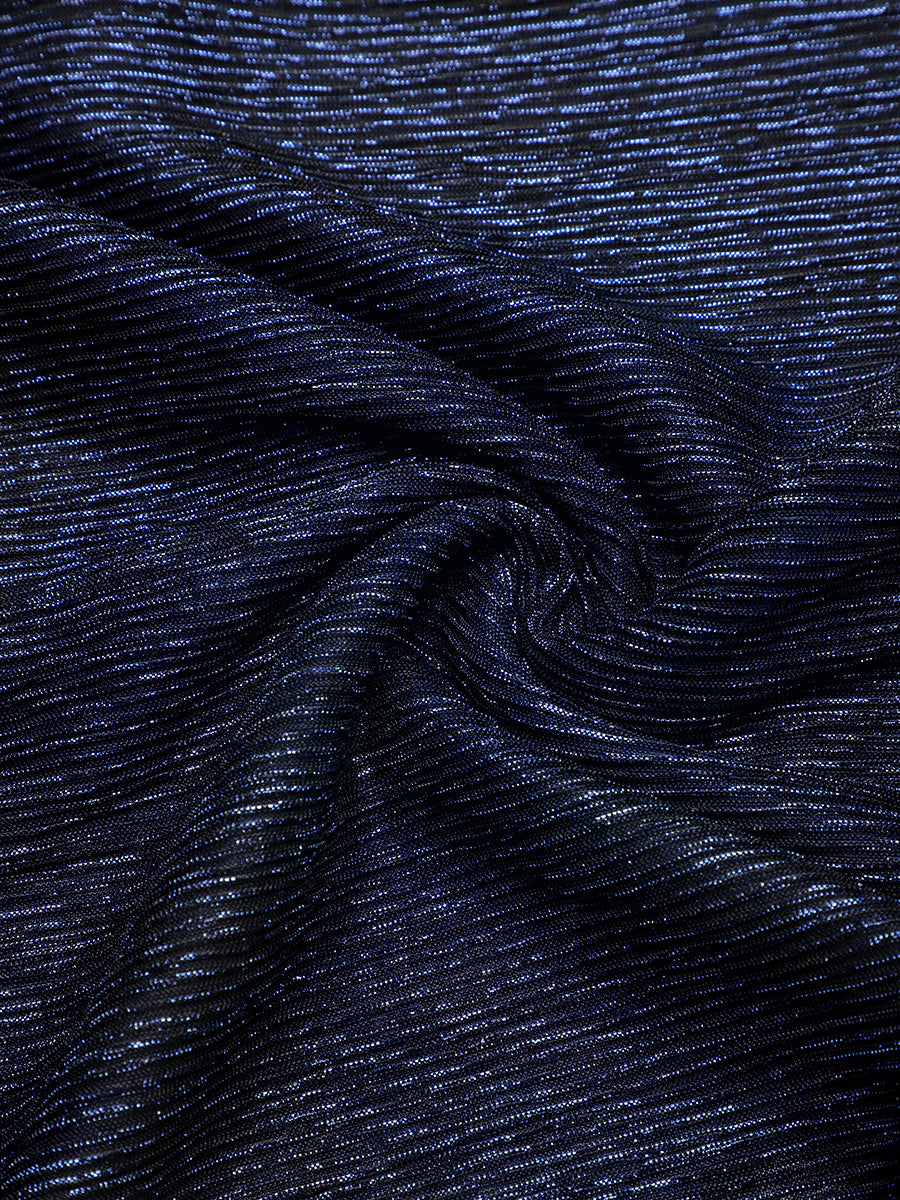 Plus Size Pleating Lurex Tulle Ruffle Sleeve Evening Dress #color_Navy Blue