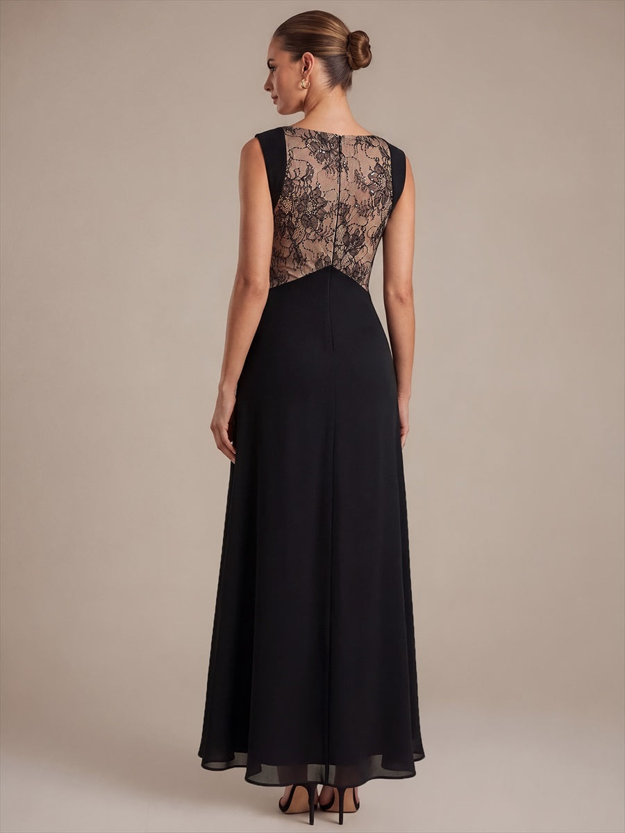 See-through Chiffon Sleeveless Evening Dress #color_Black