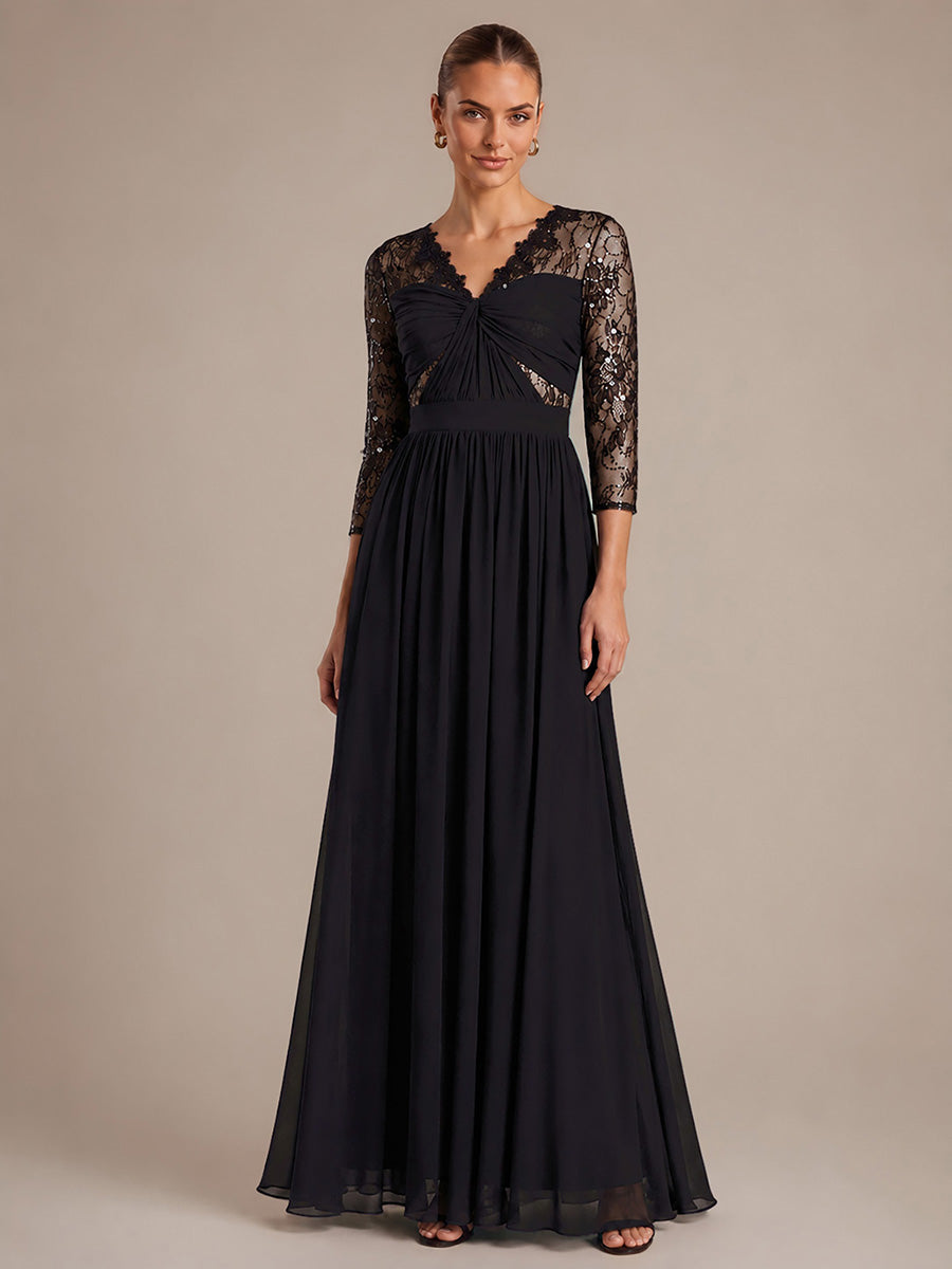 See-through Chiffon Fitted Sleeve Evening Dress #color_Black