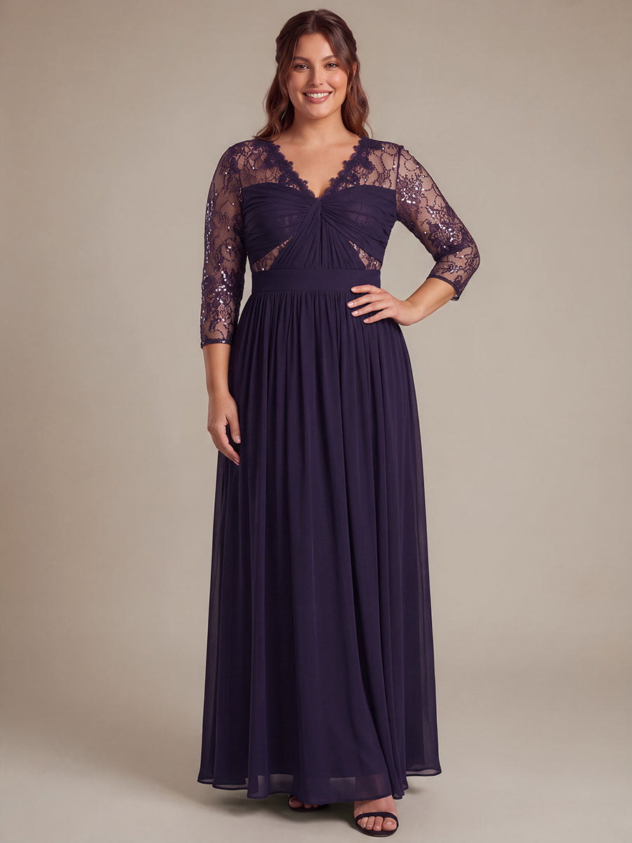 Plus Size See-through Long Sleeve Chiffon Evening Dress #color_Dark Purple