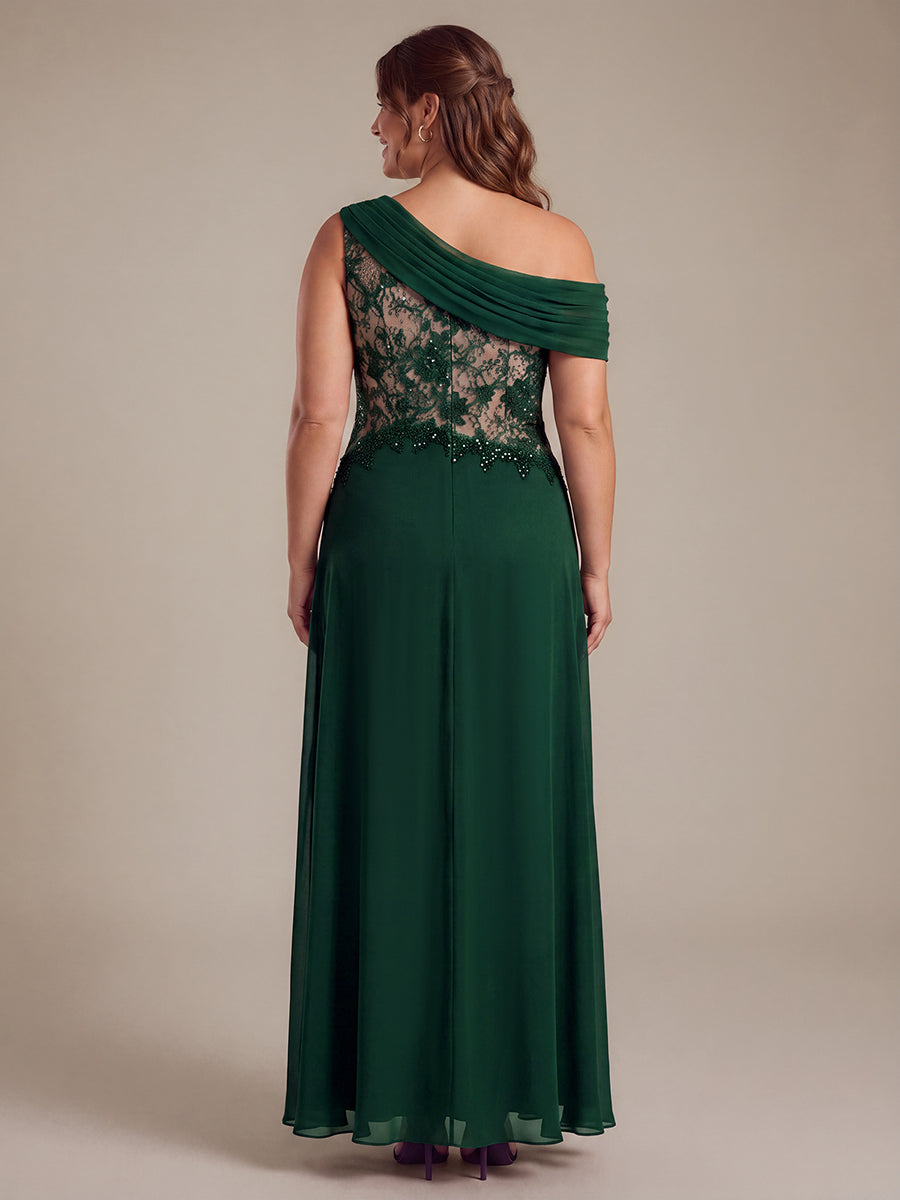 Plus Size Color-blocking Chiffon&Lace Evening Dress #color_Dark Green