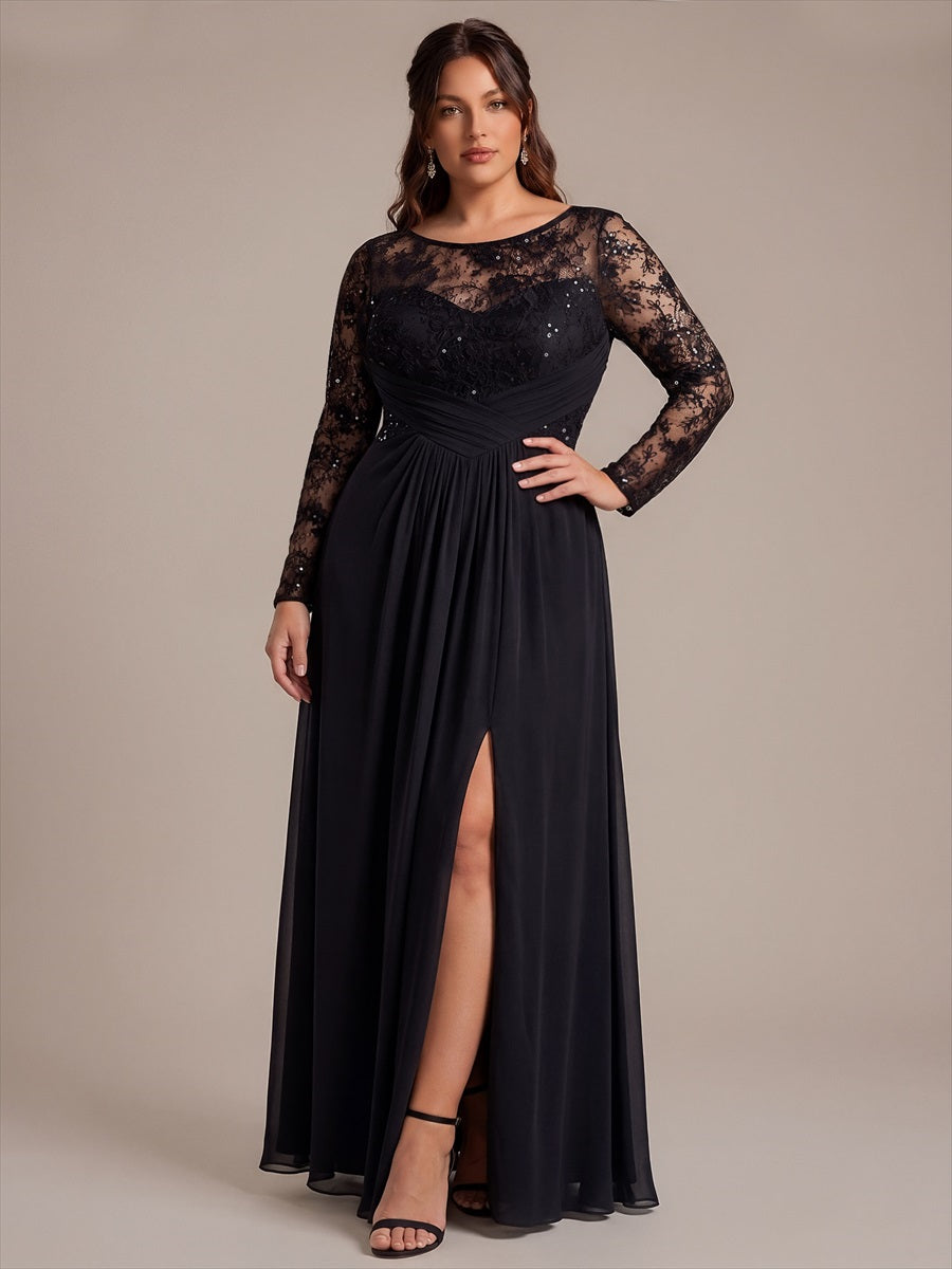 Plus Size See-through Chiffon Evening Dress #color_Black