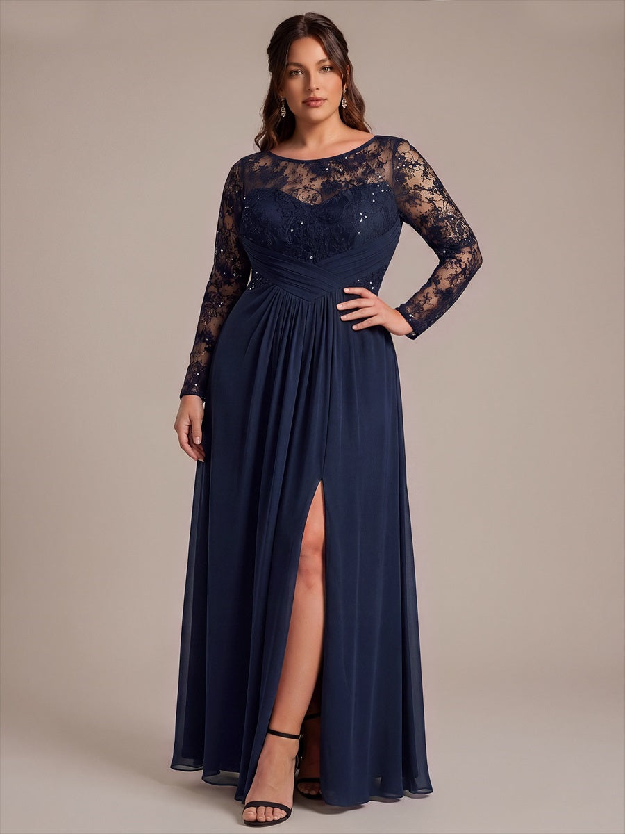 Plus Size See-through Chiffon Evening Dress #color_Navy Blue