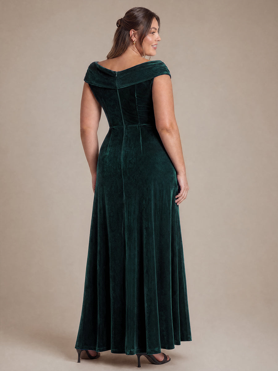 Plus Size Sequin Velvet Mermaid Evening Dress #color_Dark Green