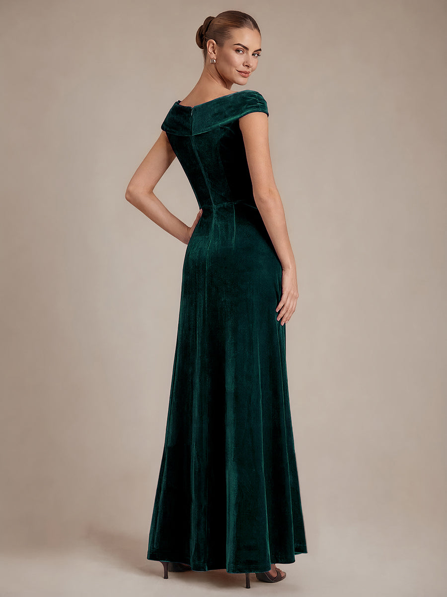 Sequin Velvet Cap Sleeve Mermaid Evening Dress #color_Dark Green