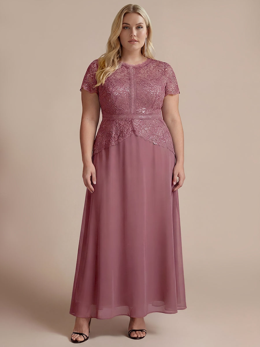 Sequin Lace Round Neck Evening Dress #color_Purple Orchid