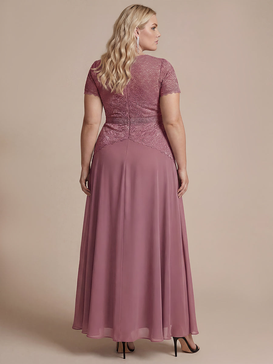 Plus Size Lace Puff Sleeve Evening DressDress #color_Purple Orchid