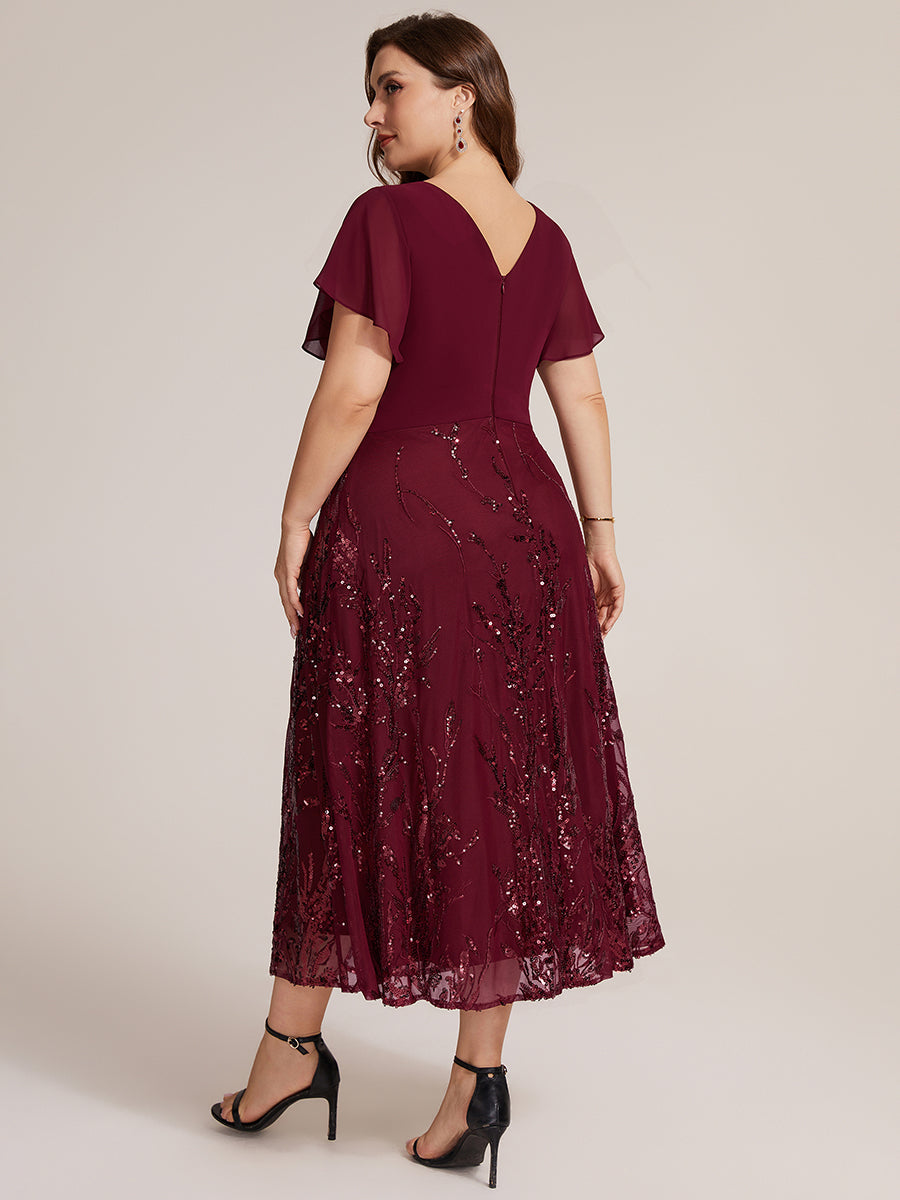 Sequin Chiffon A-Line Evening Dress #color_Burgundy