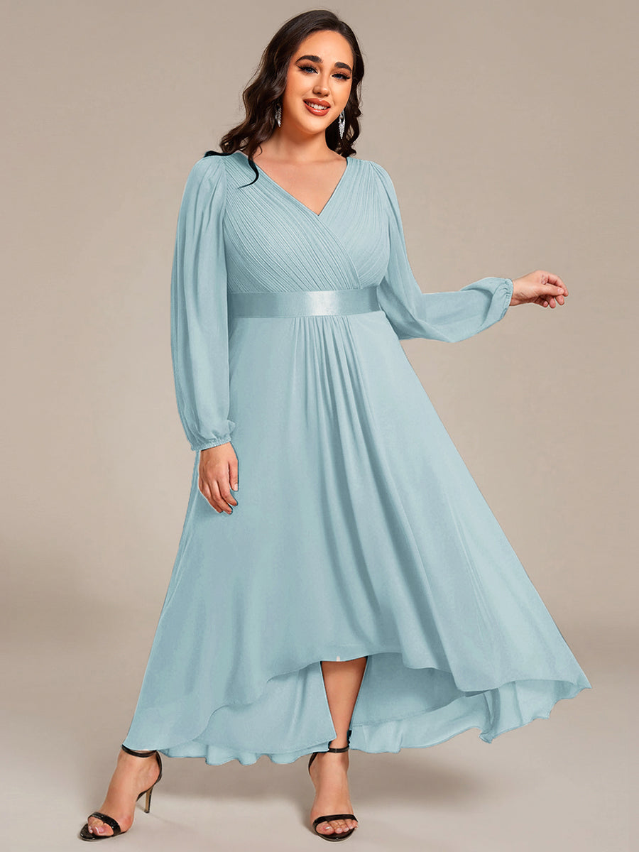 Pleated Chiffon Lantern Sleeve Evening Dress #color_Sky Blue