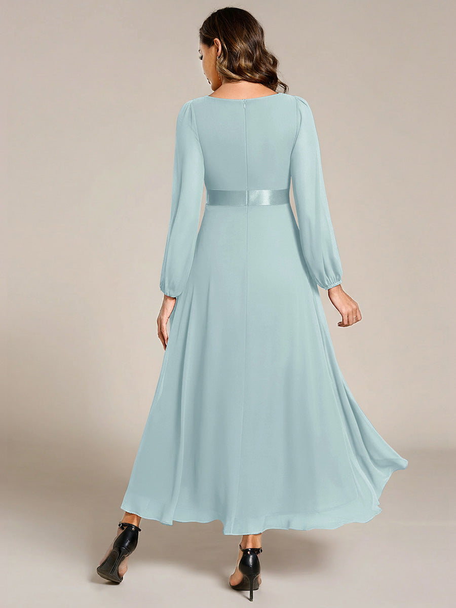 Pleated Chiffon Lantern Sleeve Evening Dress #color_Sky Blue