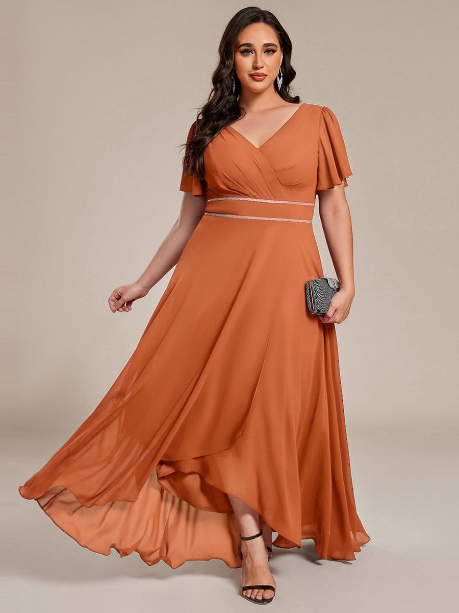High-Low Flowy Chiffon Wedding Guest Dress #color_Brandied Melon
