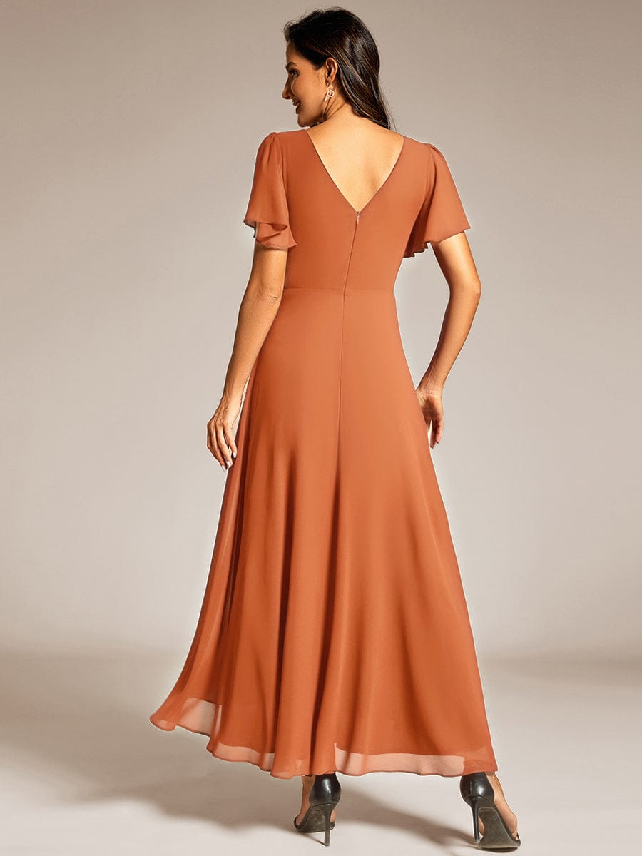 High-Low Flowy Chiffon Wedding Guest Dress #color_Brandied Melon
