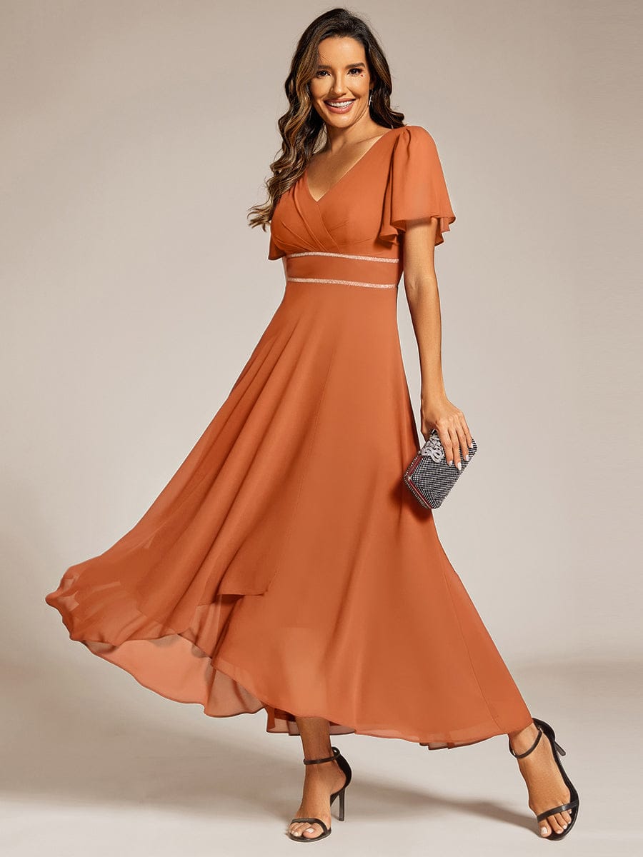 Double V-Neck Waist Trimmed Chiffon Mother of the Bride Dress #color_Brandied Melon