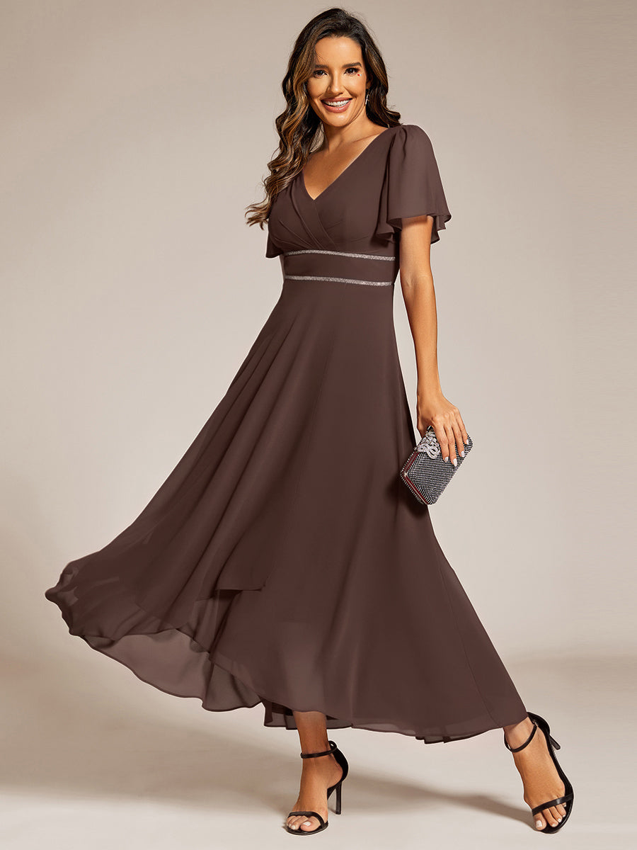 High-Low Flowy Chiffon Wedding Guest Dress #color_Espresso