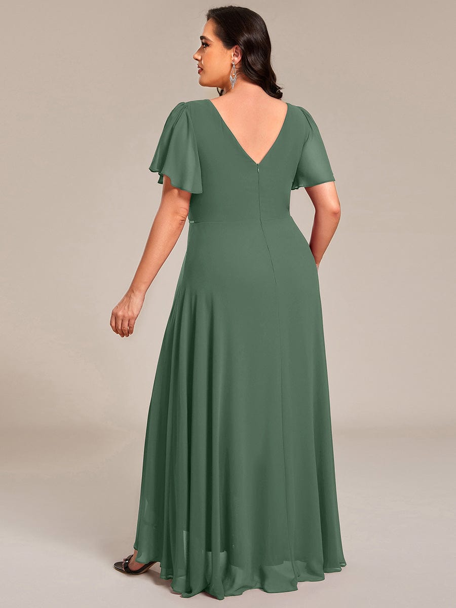 Plus Size V-Neck Rhinestone Waist Chiffon Maxi Formal Evening Dress #color_Eucalyptus