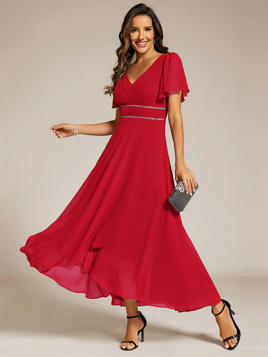 High-Low Flowy Chiffon Wedding Guest Dress #color_Red